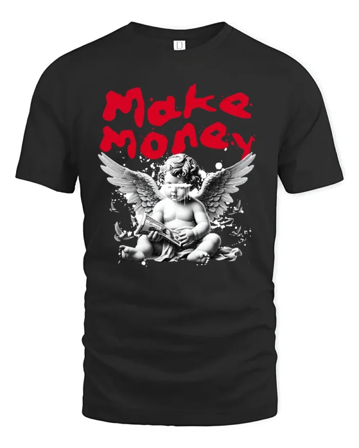 Make Money Angel Graphic T-Shirt Streetwear Style Tee - black t-shirt on white background