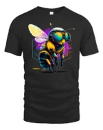 Cool Cyber Bee T-Shirt Neon Insect Graphic Streetwear - black t-shirt on white background