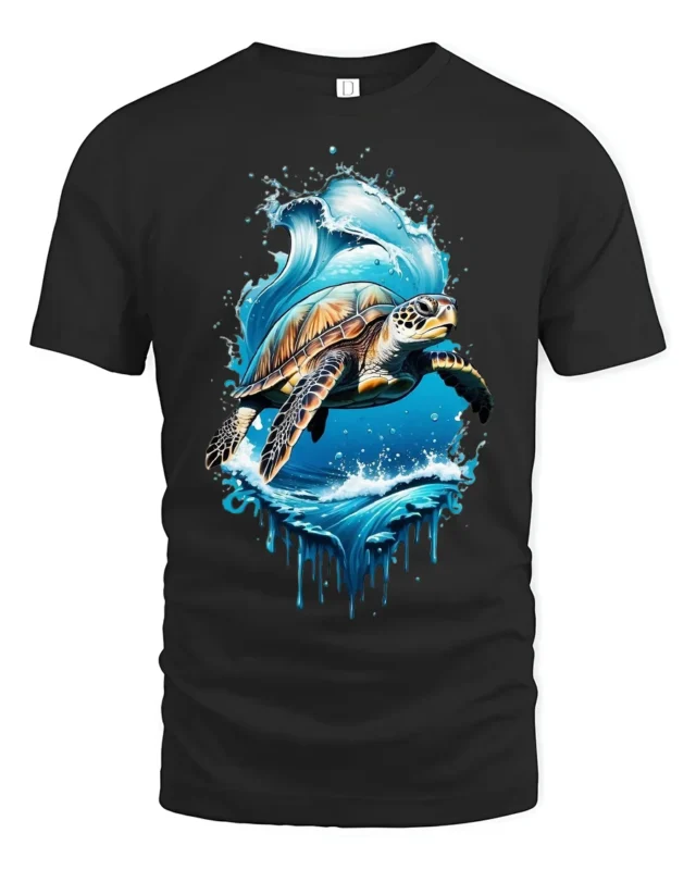 Ocean Turtle Graphic T-Shirt Sea Life Nature Tee - black t-shirt on white background