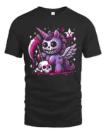 Gothic Unicorn T-Shirt Grim Fantasy Cute Creepy Tee - black t-shirt on white background