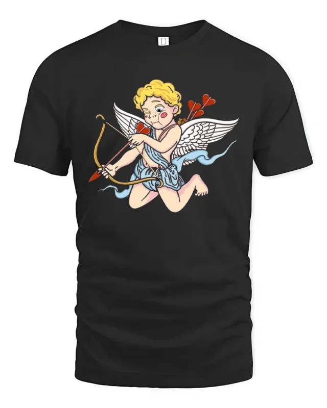 Vintage Cupid T-Shirt Romantic Angel Love Arrow Tee - black t-shirt on white background