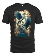 Majestic Heron Nature Scene T-Shirt Bird Art Tee - black t-shirt on white background