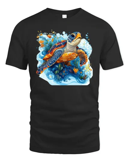 Aquatic Turtle T-Shirt Ocean Wildlife Nature Graphic - black t-shirt on white background