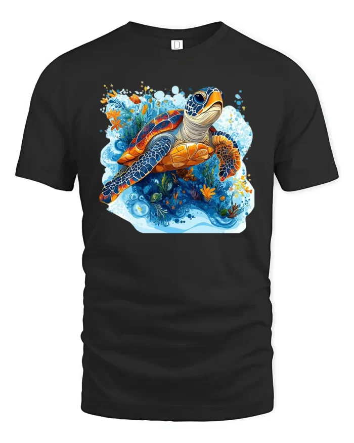 Aquatic Turtle T-Shirt Ocean Wildlife Nature Graphic - black t-shirt on white background