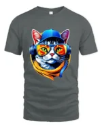 Cool Cat DJ T-Shirt Hip Hop Cat in Headphones Tee - gray t-shirt on white background