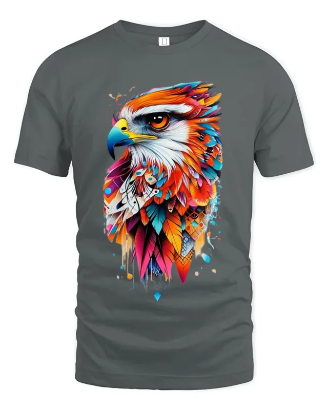 Bold Abstract Eagle Print T-Shirt Artistic Streetwear - gray t-shirt on white background