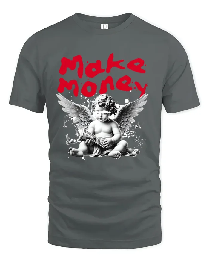 Make Money Angel Graphic T-Shirt Streetwear Style Tee - gray t-shirt on white background