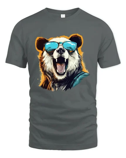 Cool Panda With Sunglasses T-Shirt Funny Animal Tee - gray t-shirt on white background