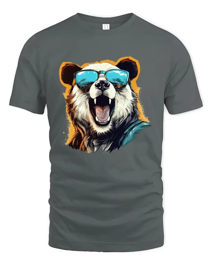 Cool Panda With Sunglasses T-Shirt Funny Animal Tee - gray t-shirt on white background