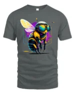 Cool Cyber Bee T-Shirt Neon Insect Graphic Streetwear - gray t-shirt on white background