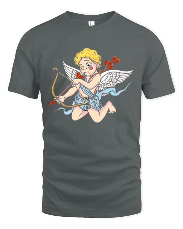 Vintage Cupid T-Shirt Romantic Angel Love Arrow Tee - gray t-shirt on white background