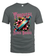 Tropical Skateboard T-Shirt Aloha Beach Style Tee - gray t-shirt on white background