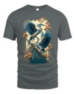 Majestic Heron Nature Scene T-Shirt Bird Art Tee - gray t-shirt on white background
