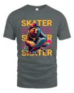 Cool Skater Bear Graphic T-Shirt Urban Streetwear Tee - gray t-shirt on white background