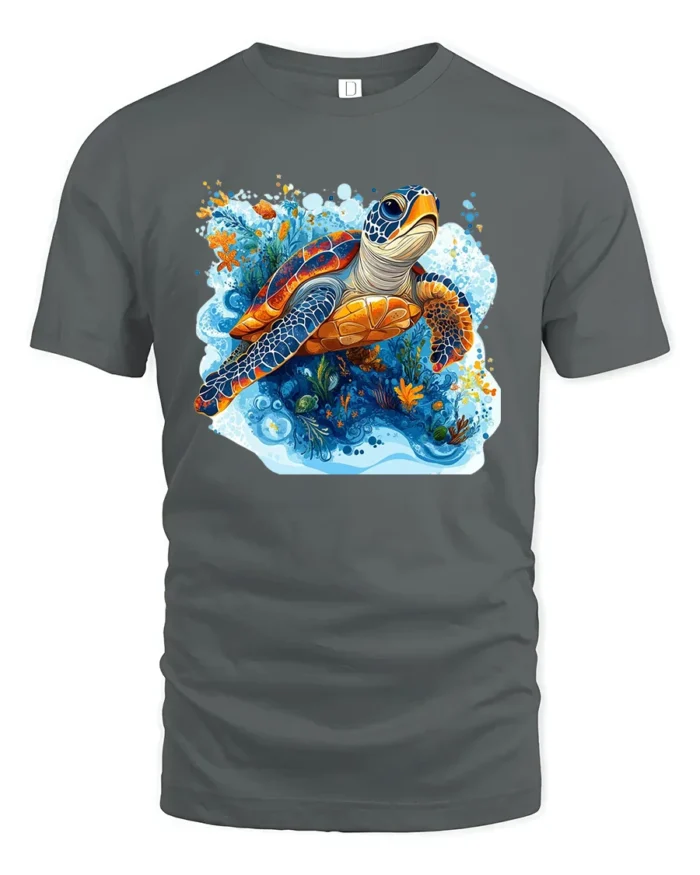 Aquatic Turtle T-Shirt Ocean Wildlife Nature Graphic - gray t-shirt on white background
