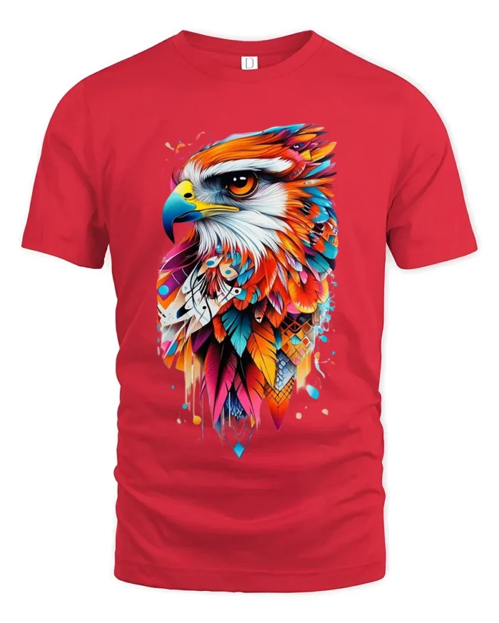 Bold Abstract Eagle Print T-Shirt Artistic Streetwear - red t-shirt on white background