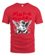 Make Money Angel Graphic T-Shirt Streetwear Style Tee - red t-shirt on white background