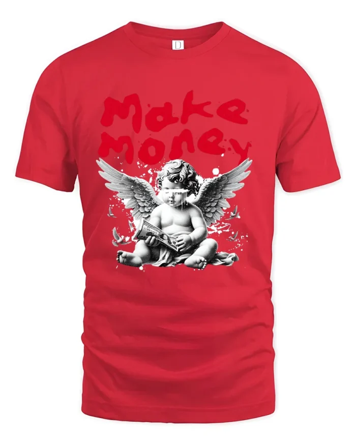 Make Money Angel Graphic T-Shirt Streetwear Style Tee - red t-shirt on white background