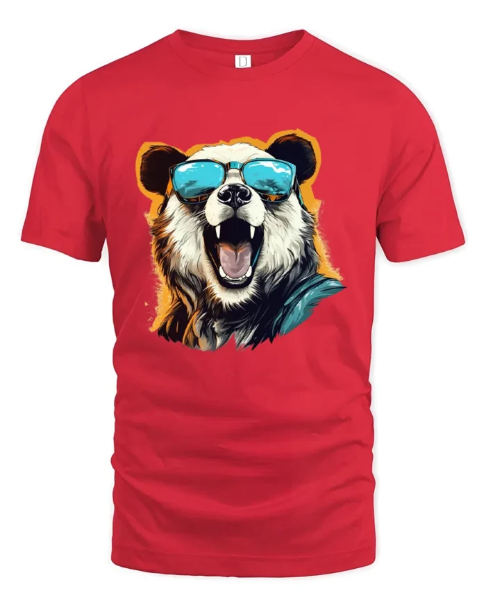 Cool Panda With Sunglasses T-Shirt Funny Animal Tee - red t-shirt on white background