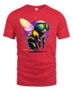Cool Cyber Bee T-Shirt Neon Insect Graphic Streetwear - red t-shirt on white background