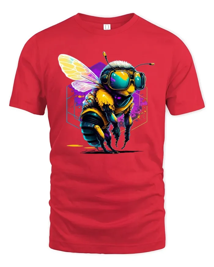 Cool Cyber Bee T-Shirt Neon Insect Graphic Streetwear - red t-shirt on white background