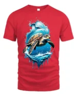 Ocean Turtle Graphic T-Shirt Sea Life Nature Tee - red t-shirt on white background