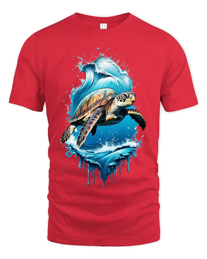 Ocean Turtle Graphic T-Shirt Sea Life Nature Tee - red t-shirt on white background
