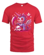 Gothic Unicorn T-Shirt Grim Fantasy Cute Creepy Tee - red t-shirt on white background