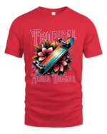 Tropical Skateboard T-Shirt Aloha Beach Style Tee - red t-shirt on white background