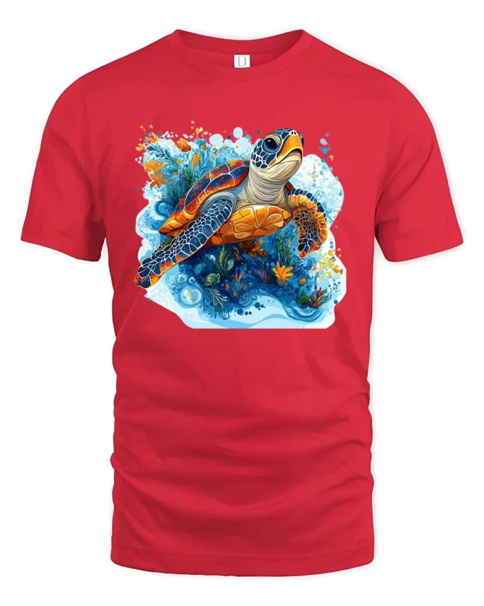 Aquatic Turtle T-Shirt Ocean Wildlife Nature Graphic - red t-shirt on white background