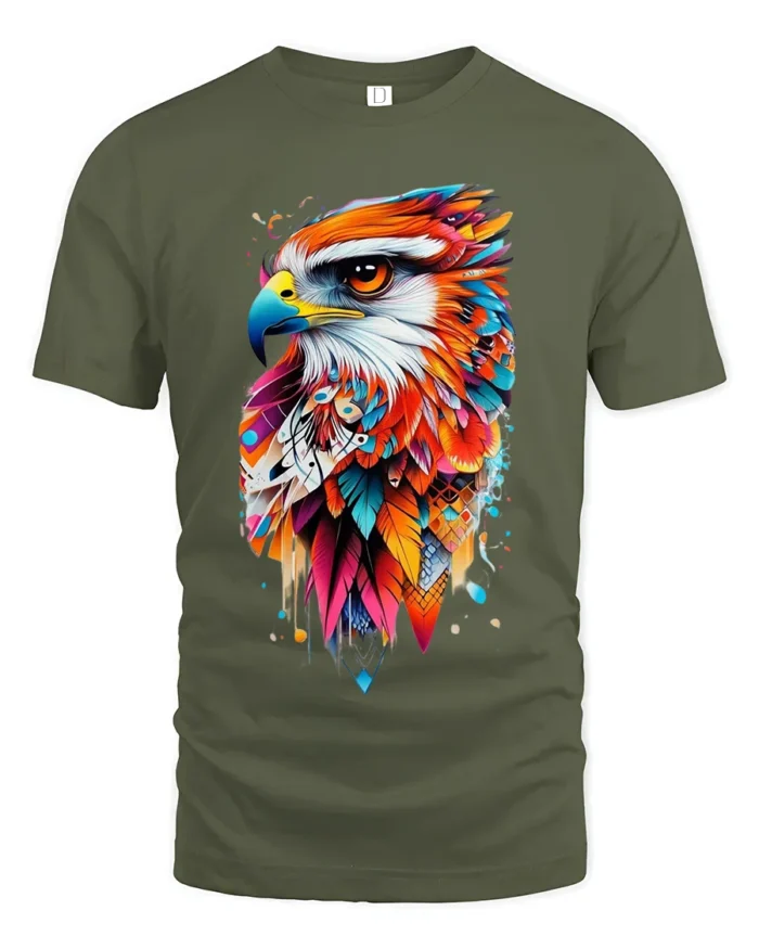 Bold Abstract Eagle Print T-Shirt Artistic Streetwear - military green t-shirt on white background