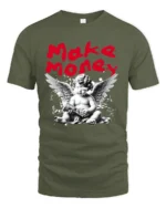 Make Money Angel Graphic T-Shirt Streetwear Style Tee - military green t-shirt on white background