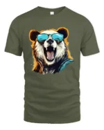 Cool Panda With Sunglasses T-Shirt Funny Animal Tee - military green t-shirt on white background