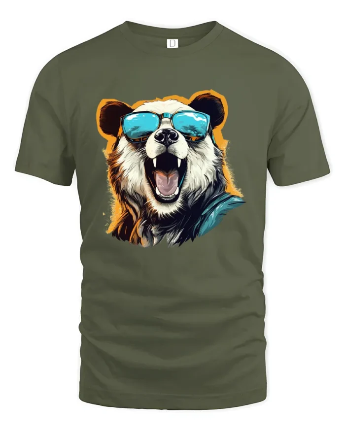 Cool Panda With Sunglasses T-Shirt Funny Animal Tee - military green t-shirt on white background