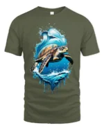 Ocean Turtle Graphic T-Shirt Sea Life Nature Tee - military green t-shirt on white background