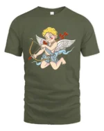 Vintage Cupid T-Shirt Romantic Angel Love Arrow Tee - military green t-shirt on white background