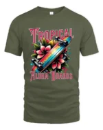 Tropical Skateboard T-Shirt Aloha Beach Style Tee - military green t-shirt on white background