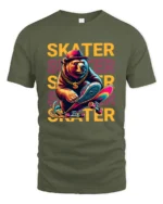 Cool Skater Bear Graphic T-Shirt Urban Streetwear Tee - military green t-shirt on white background