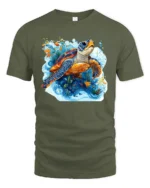 Aquatic Turtle T-Shirt Ocean Wildlife Nature Graphic - military green t-shirt on white background