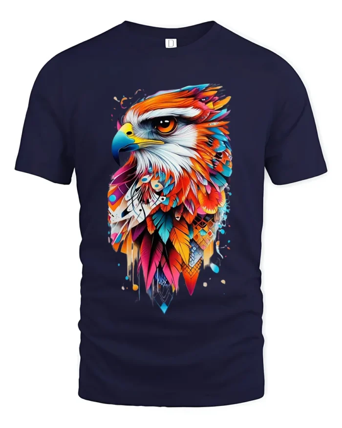 Bold Abstract Eagle Print T-Shirt Artistic Streetwear - navy t-shirt on white background