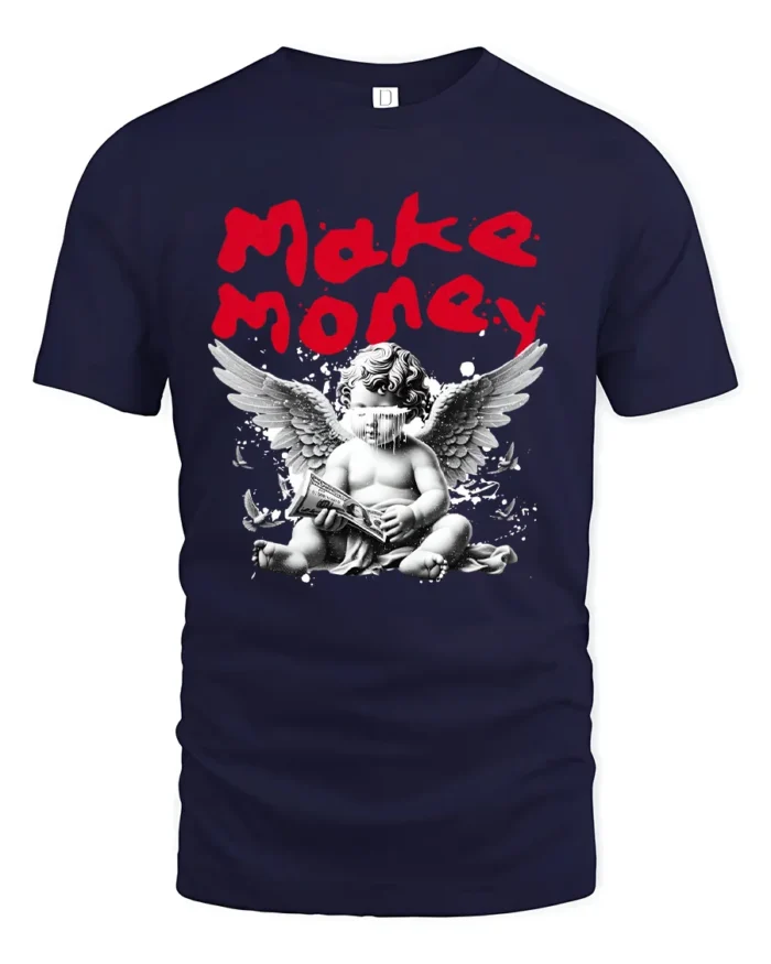 Make Money Angel Graphic T-Shirt Streetwear Style Tee - navy t-shirt on white background