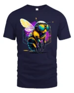 Cool Cyber Bee T-Shirt Neon Insect Graphic Streetwear - navy t-shirt on white background