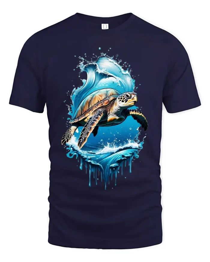 Ocean Turtle Graphic T-Shirt Sea Life Nature Tee - navy t-shirt on white background