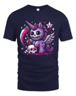 Gothic Unicorn T-Shirt Grim Fantasy Cute Creepy Tee - navy t-shirt on white background
