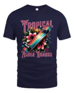Tropical Skateboard T-Shirt Aloha Beach Style Tee - navy t-shirt on white background