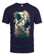 Majestic Heron Nature Scene T-Shirt Bird Art Tee - navy t-shirt on white background