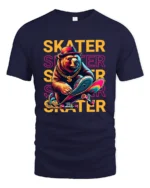 Cool Skater Bear Graphic T-Shirt Urban Streetwear Tee - navy t-shirt on white background