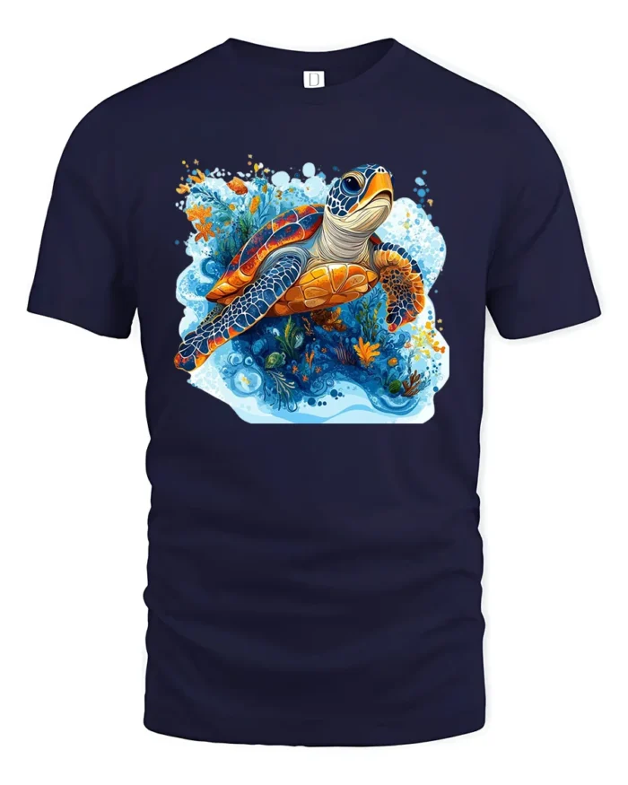 Aquatic Turtle T-Shirt Ocean Wildlife Nature Graphic - navy t-shirt on white background