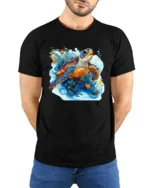 Aquatic Turtle T-Shirt Ocean Wildlife Nature Graphic - model wearing black shirt, hands behind back