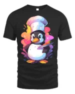 Cute Chef Penguin T-Shirt Funny Cooking Graphic Tee - black t-shirt on white background
